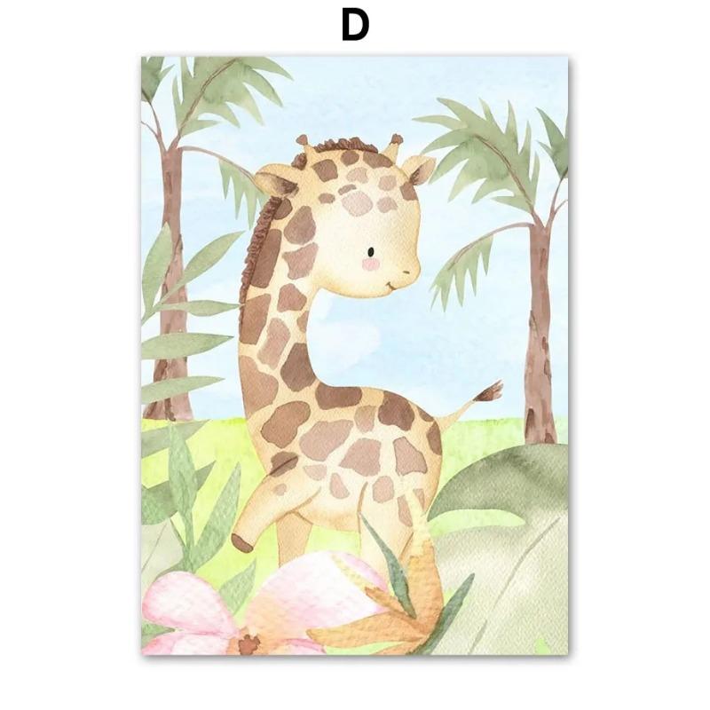 Cute Animal Giraffe Tiger Lion Monkey Zebra Wall Art Mural Canvas Painting Poster Print Wall Pictures Kids Baby Room Home Decor