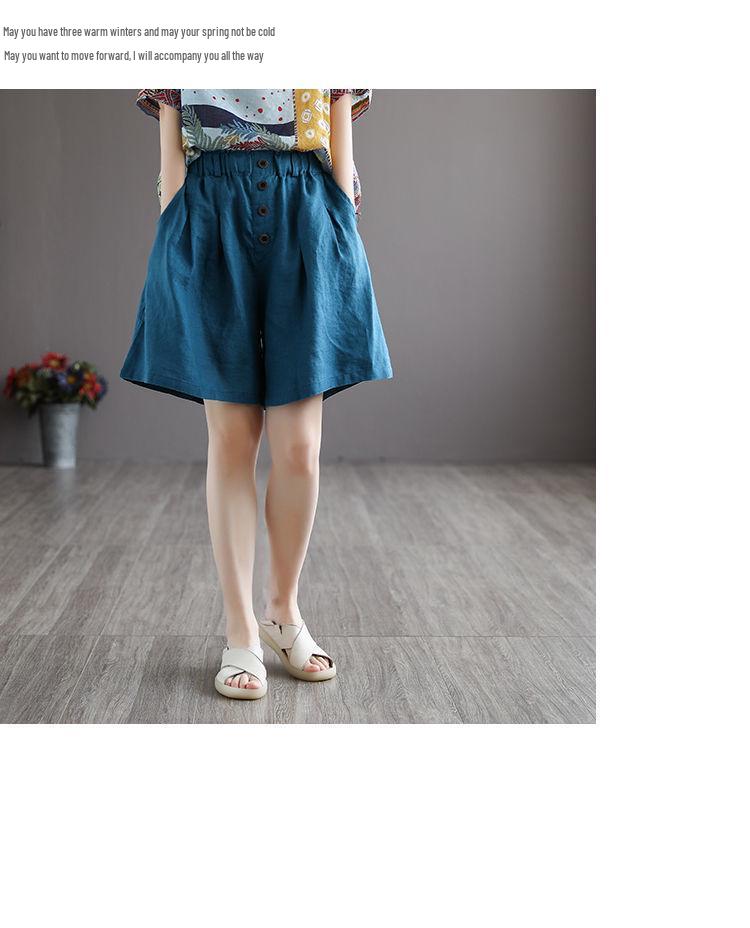 Women's Retro Cotton Linen Wide-Leg Shorts – Summer Loose Fit, Plus Size, Casual Five-Point Style