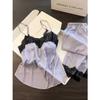 Korean pure lace splicing ice silk pajamas women's summer cool feeling with chest pads, suspenders, trousers, loungewear two-piece set