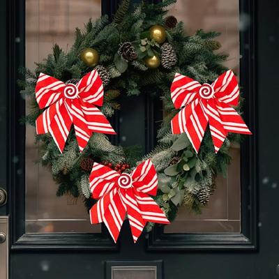 3Pcs Striped Print Fabric Bowknot Ornament Holiday Bowknot Christmas Tree Decoration For Wreath Mantels Home Decoration