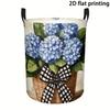 1pc Hydrangea & Bow Floral Print Laundry Basket Large Round Foldable Storage Hamper with Handles, Multi-Purpose Organizer for Clothes, Bedroom, Dorm, 