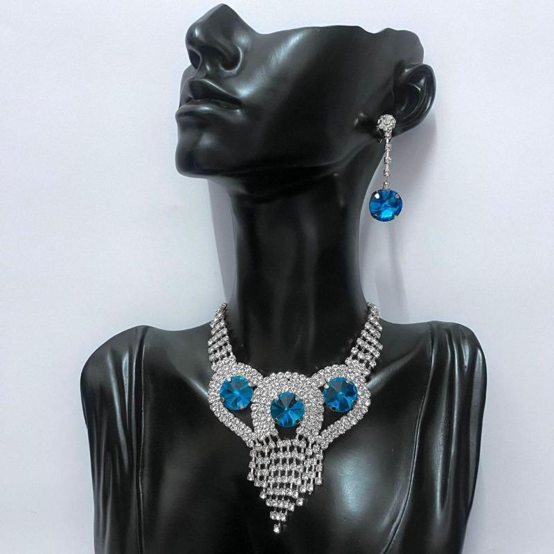 Super Flash Full Diamond Long Fringed Necklace Women S Light Luxury High-End Earrings Cool Fashion Versatile Trendy Suit