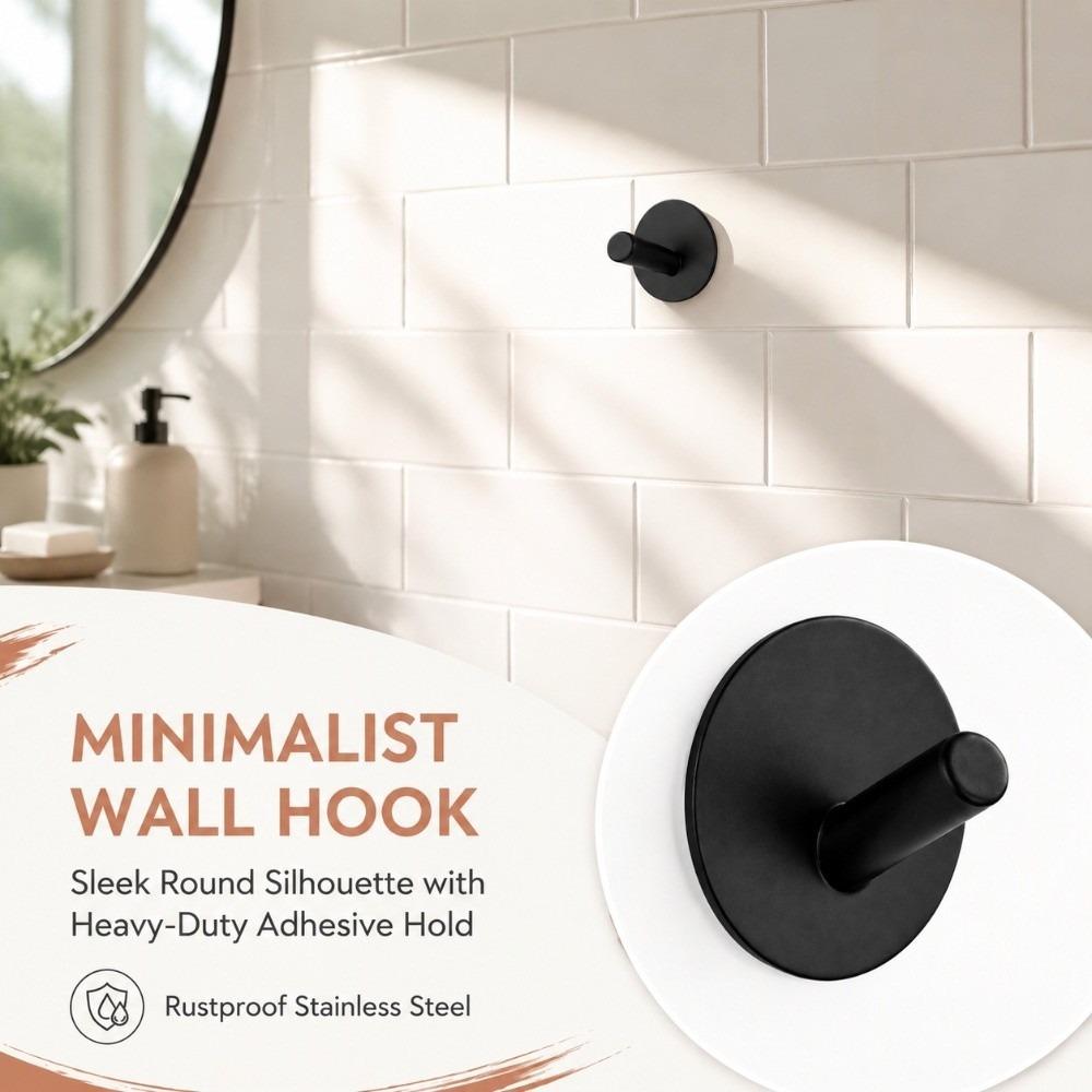 4 PCS Silver Black Adhesive Hook Stainless Steel Towel Hook Stainless Steel Hook Wall Mount