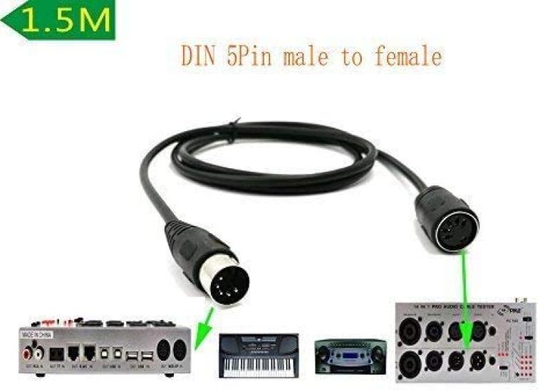 SinLoon Meter MIDI Extension MIDI DIN DIN Male to Female Audio Cable for MIDI Keyboards Electric MIDI DIN 1.5 Cable, 5-Pin MIDI/AT Keyboards,