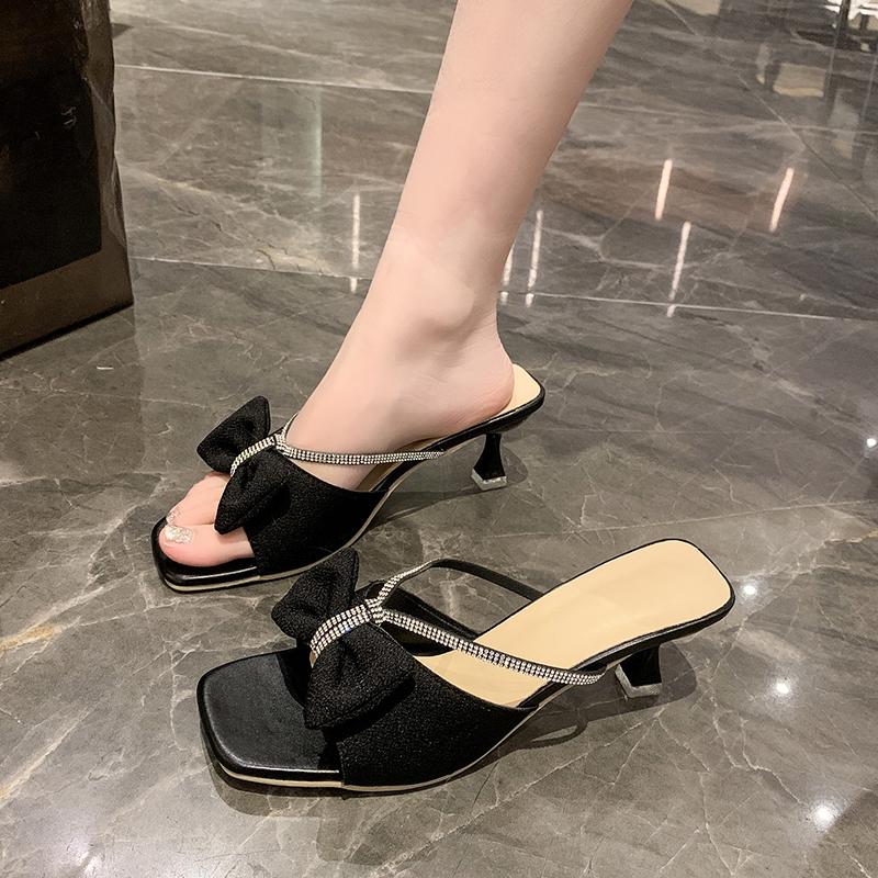 Fashion 2025 Fashion Open Toe Women's Slippers Summer Outdoor Butterfly-knot New Crystal Dress Plus Size Best Seller Heels Womenzapatos
