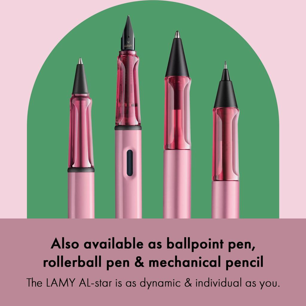 LAMY Autumn Pink Ergonomic Grip and Polished Steel Medium Lightweight Aluminum Body Includes LAMY T10 Blue Cartridge AL-STAR - Nib, - - - Right-Handed