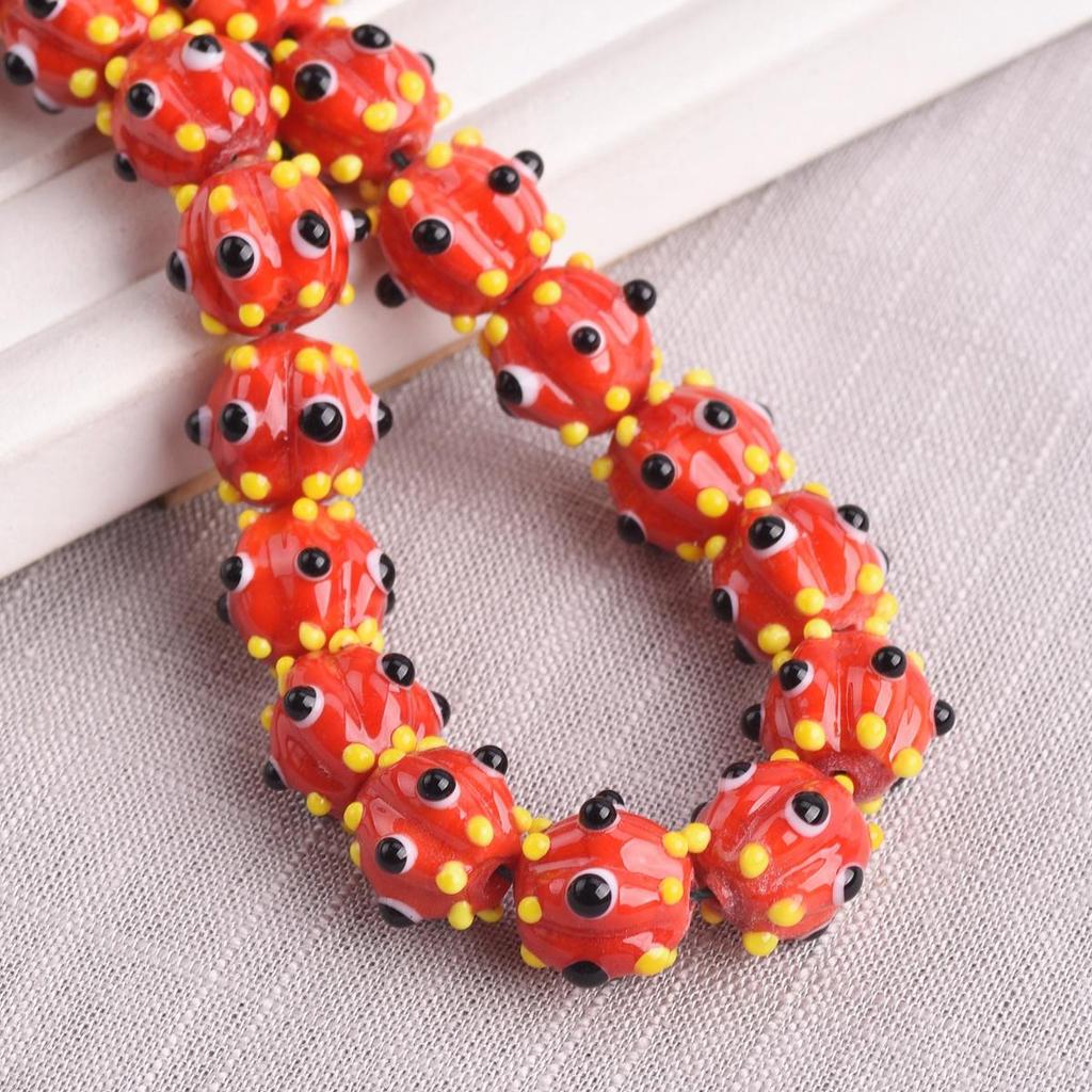 10pcs 12mm Round Pumpkin Shape Spots Handmade Lampwork Glass Charm Loose Beads for Jewelry Making Accessories DIY Crafts Findings