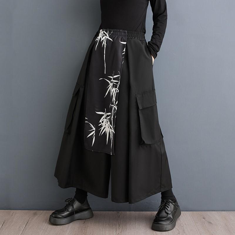 Negru Plus mărime Vintage Talie înaltă Casual de primăvară largi Toamnă Pantaloni lați Pantaloni Femei