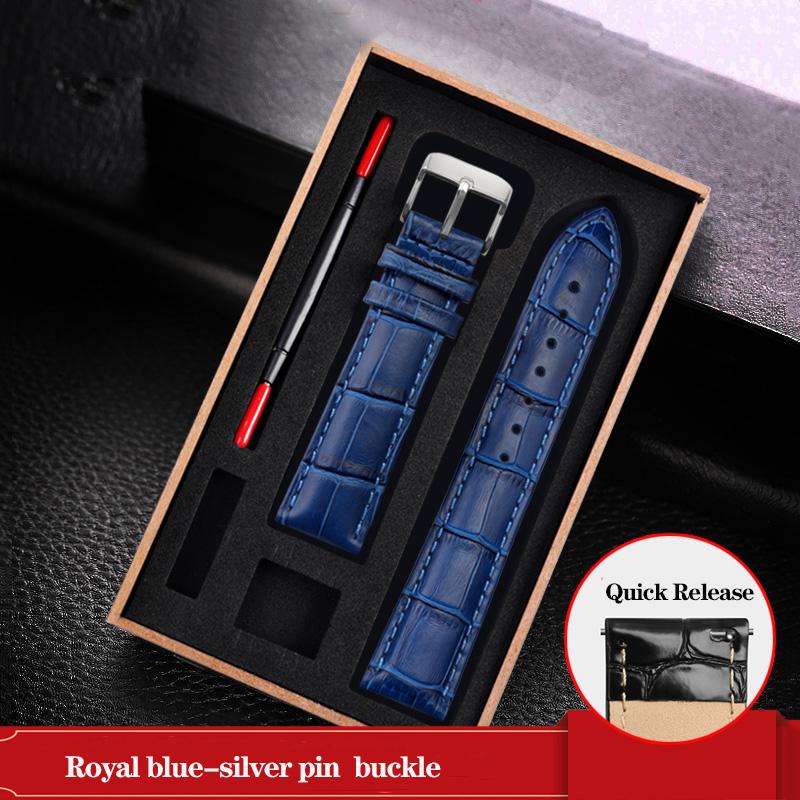 Leather Watchband Black Blue Cowhide Strap Butterfly Buckle Fits All Brands of Watches Men Women 12/14/15/16/18/19/20/22/23mm