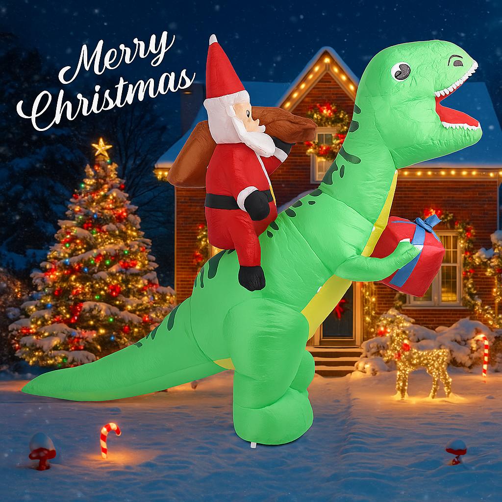 5.91FT Inflatable Santa Claus Dinosaur Toy Xmas Yard Lawn Party Decoration With LED Light Christmas Home Supplie Ornament Gift