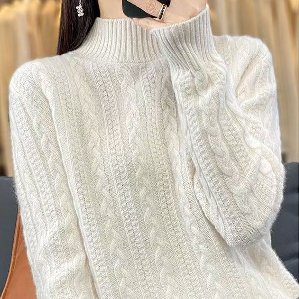 Cable Knit Mock Neck Sweater, Elegant Comfy Basic Long Sleeve Sweater for Fall & Winter, Women's Clothing