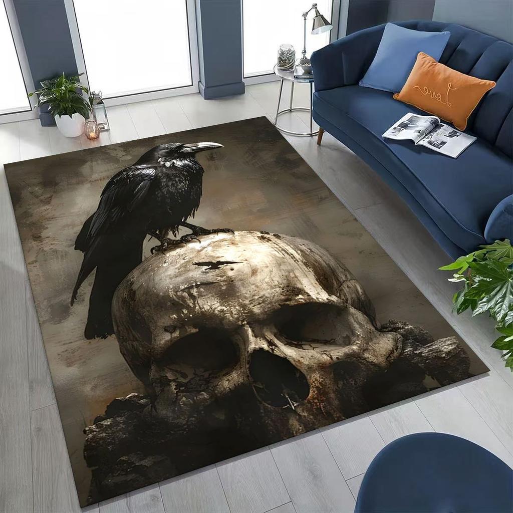 3D Norse Viking Oding Raven Crow Skull Huginn Muninn Rug for Bedroom Living Room Sofa Home Doormat Decor,kids Non-slip Floor Mat
