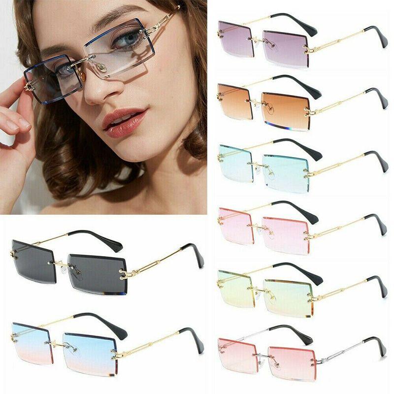 Stylish Rimless Rectangle Women's Sunglasses Uv400 Protection For Summer Casual Wear
