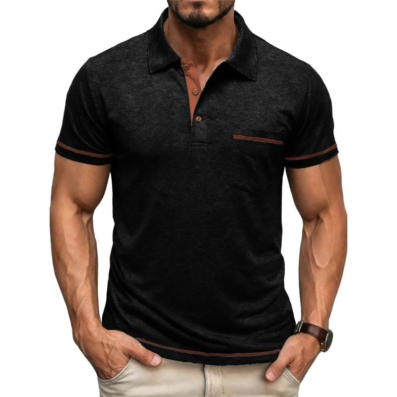 Men's Contrast Trim Short Sleeve Polo Shirt with Chest Pocket