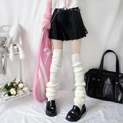 Polaina Acima do Joelho Alongada 70cm Meias Longas para Uniforme JK Meias de Bota Tricotadas Lolita Capa para Aquecer os Pés
