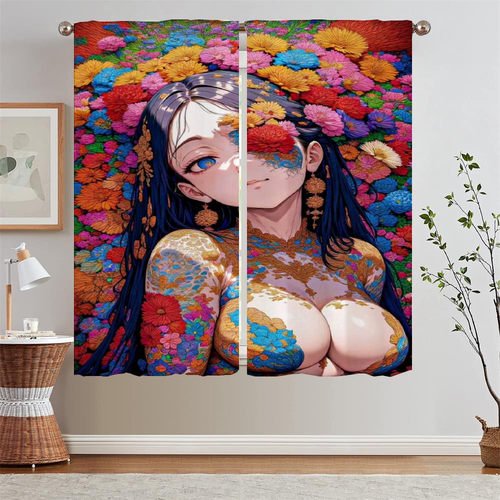 Cabinets for Living Room Decoration Acrylic Painting Style Curtain Luxury Curtains for Living Room on Sale Curtains 2 Pcs Set