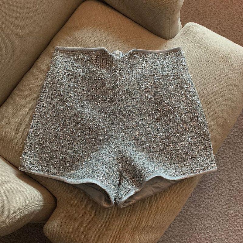 

Fashion Shorts Irregular High Waist Base Silver Paillette Silver S