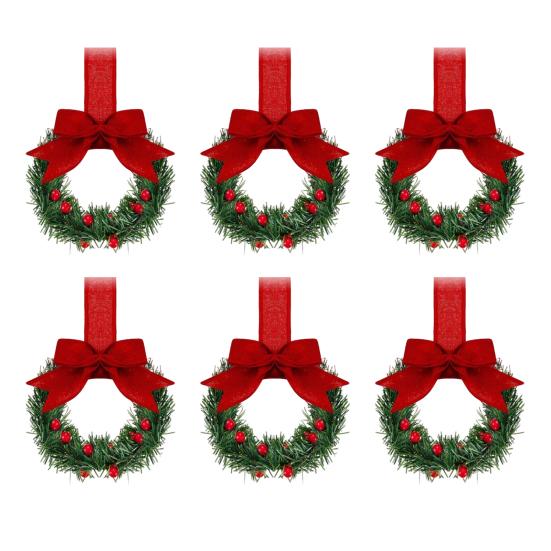 Vánoční kuchyňský věnec na skříňku se stuhou Malý věnec do okna z červených bobulí s mašlí pro statek Vchodové dveře Vánoční párty dekorace