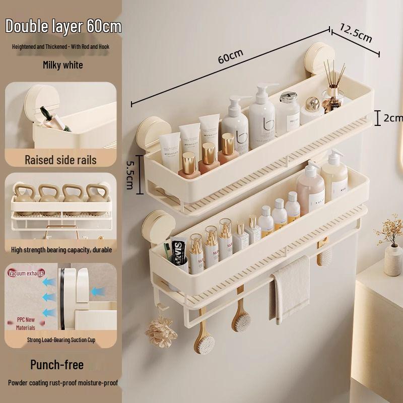 No-Drill Wall-Mount Bathroom Storage Rack with Suction Cup