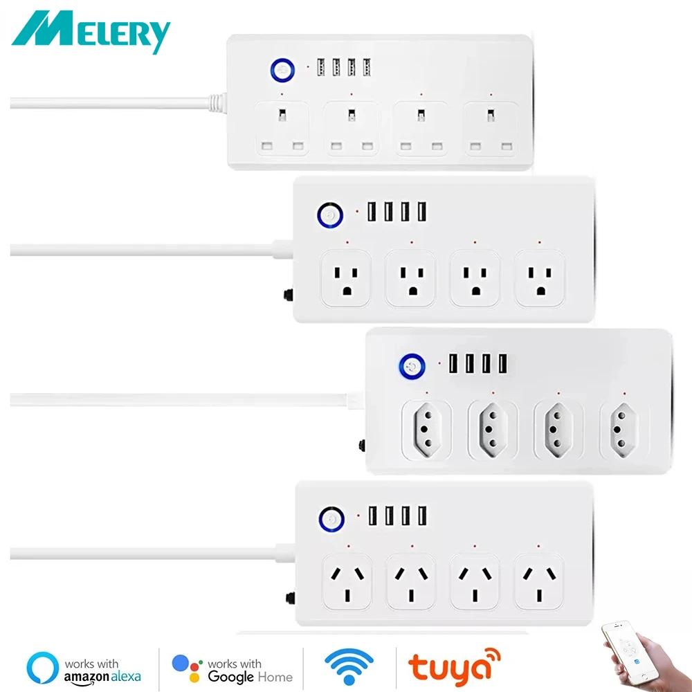 Melery Tuya Wifi Smart Strømskinne EU US Brasil UK Australsk Plugg Stikkontakt USB Ladeuttak Fjernstyrt av Alexa Dot Google Home Kontor