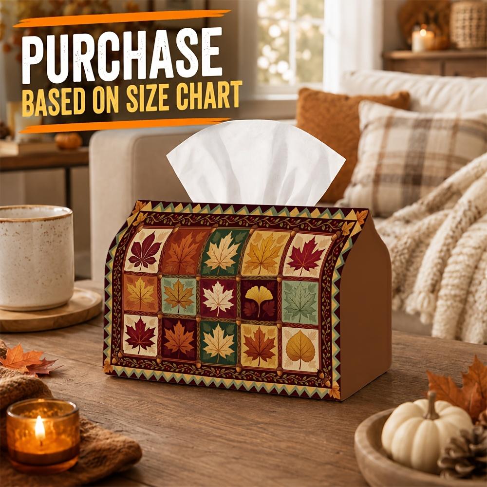 1pc Vintage Maple Leaf Tissue Box - Botanical Fall Decor Suitable for Rolls/Facial Tissues/Singles, Napkin Holder with Maple & Ginkgo Leaf for Home, C
