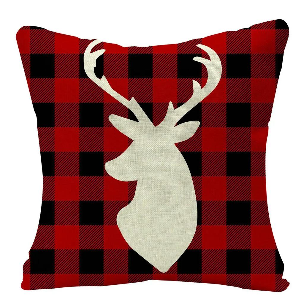 Christmas Cushion Cover Xmas Decorative Farmhouse Buffalo Check Pillowcase Holiday Party Decor Pillow Cover for Living Room Seat