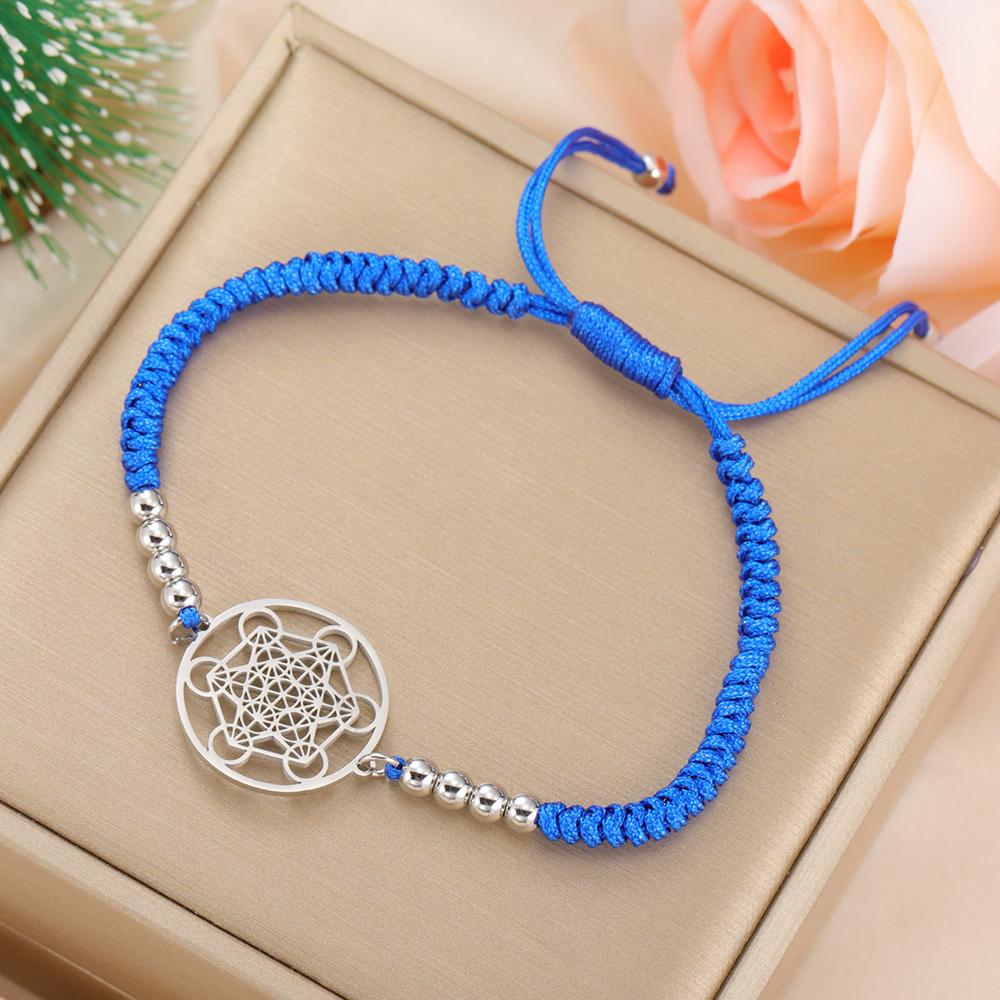 Dawapara Flower of Life Metatron Cube Bracelet for Women Men Adjustable Rope Chain Stainless Steel Charm Bracelet Couple Jewelry