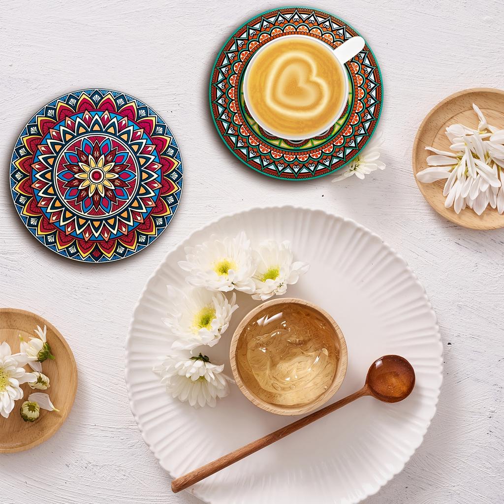 8er-Set Holz-Mandala-Untersetzer - Feiertags-/Party-Essential für Bar, Büro, Heimdekoration DROPSHIPPING