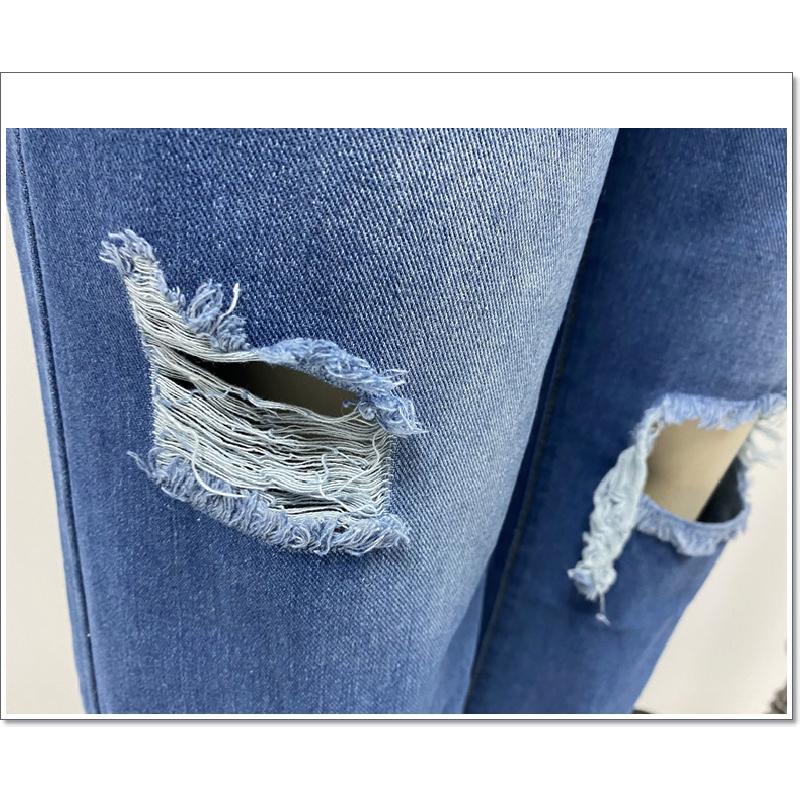 Jeans lunghi da donna a vita alta strappati con orlo sfilacciato comodi a gamba larga