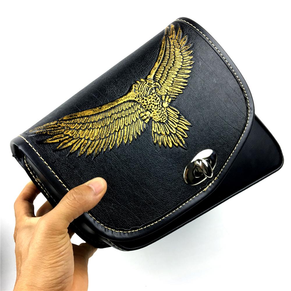 For Honda Suzuki Yamaha Kawasaki Harley Sportster Black Eagle PU Leather Saddle Bag Motorcycle Luggage Left+Right Side Tool Bag