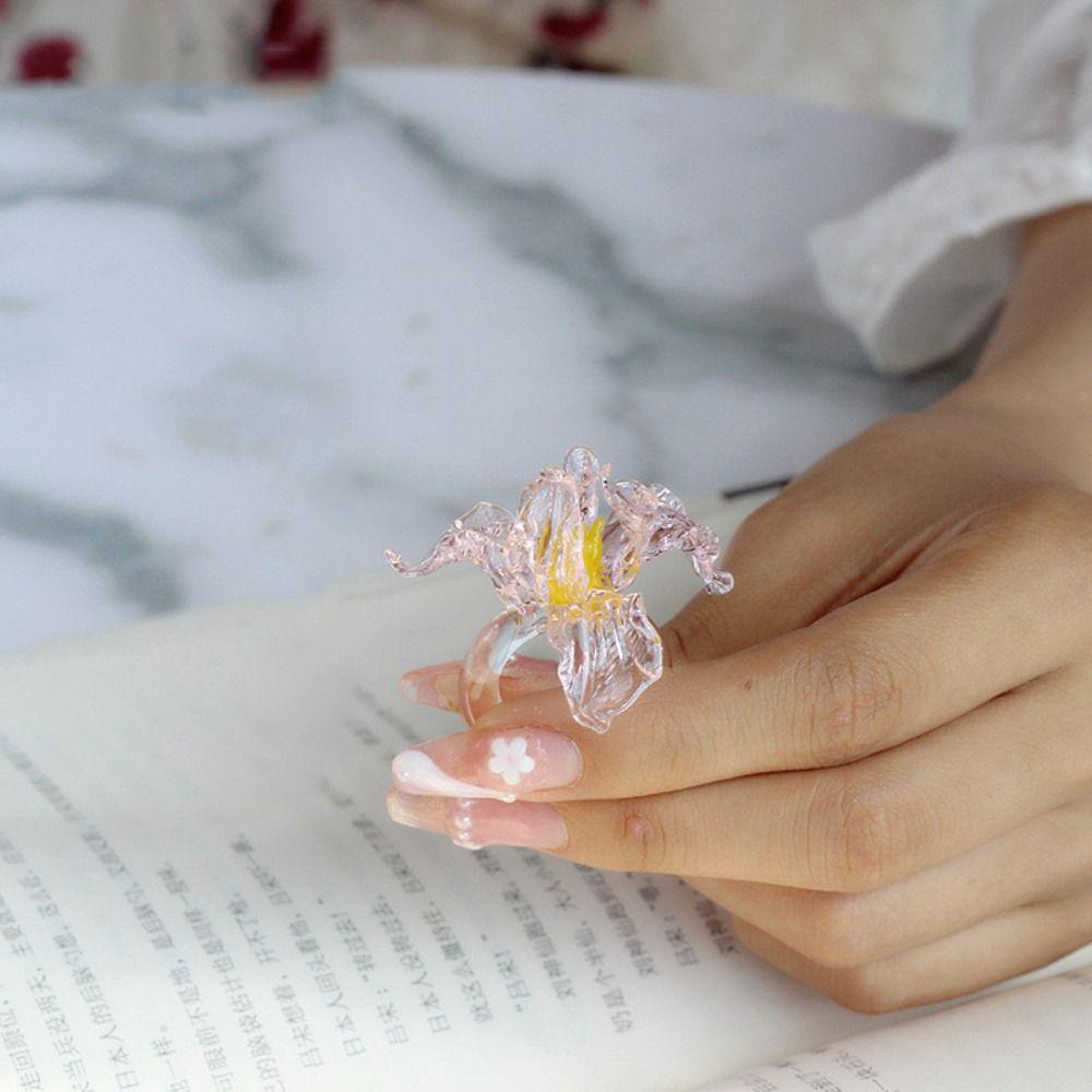 Exquisite Colorful Flower Ring Glass Crafts Chinese Dragon Ring Glaze Butterfly Ring Girls