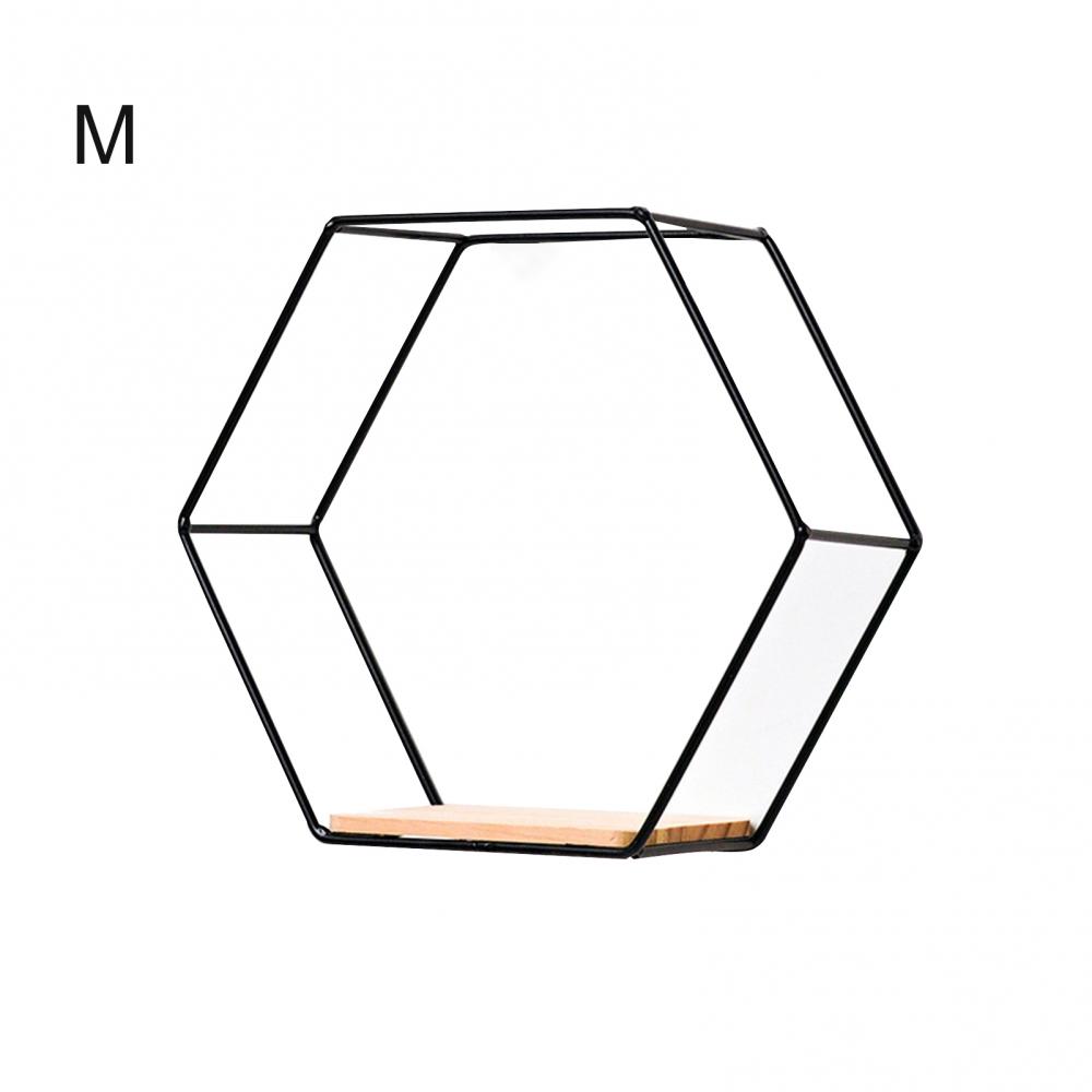 Wooden Board Metal Framed Storage Holder Rack Nordic Wall Mounted Floating Hexagon Shelf Geometric Frame Stand Rack Home Decor