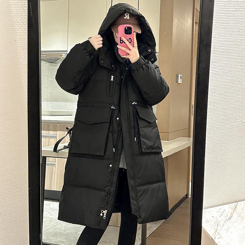 

Женская хлопковая куртка средней длины до колена, Новая хлопковая куртка в корейском стиле, Свободная утолщенная хлопковая куртка, Пуховик XXL чёрный