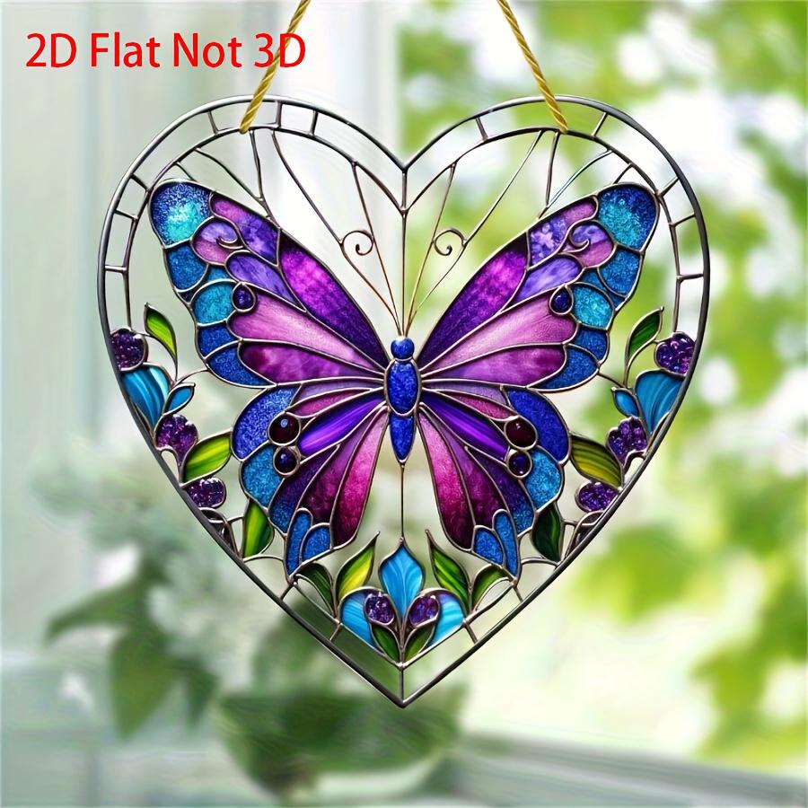 Purple Butterfly Heart-Shaped Painted Style Sunlight Catcher, Ideal Gift for Butterfly and Art Lovers, Valentine's Day Gift, Nurseries, Vintage Home D