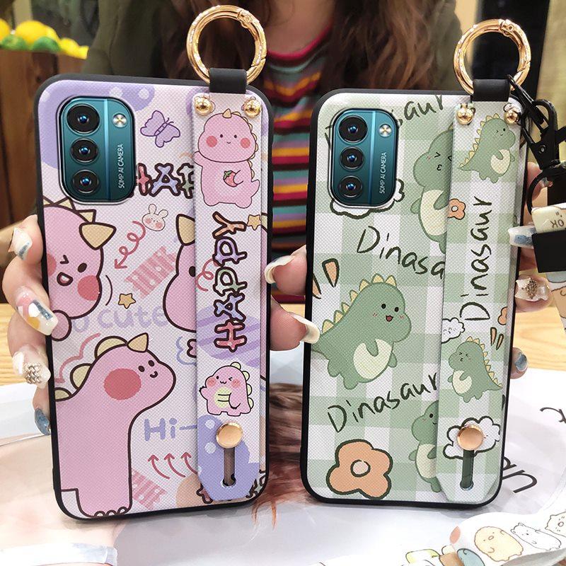 Lanyard Cute Phone Case For Nokia G11/G21 Cartoon Wrist Strap Shockproof Silicone Protective Kickstand Dirt-resistant