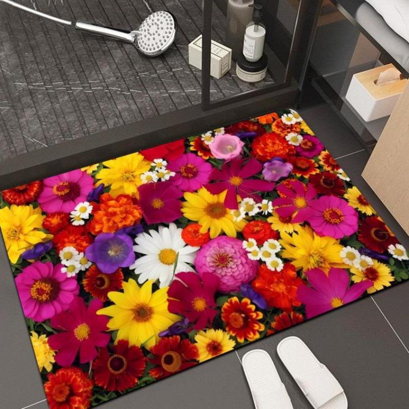 Floor Mat New Three-Dimensional Plant Flower Home Bathroom Bathroom Absorbent Carpet Non-Slip Mat