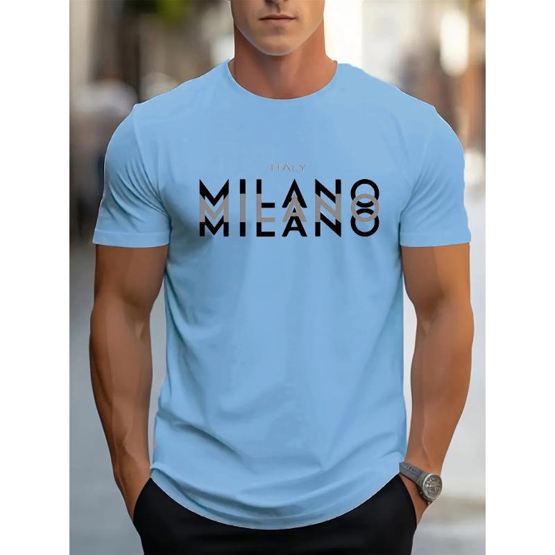 Casual Simple Printed Top Fashionable Loose Short-sleeved Crew Neck T-Shirts Mens XXL небесно-голубой 1460₽