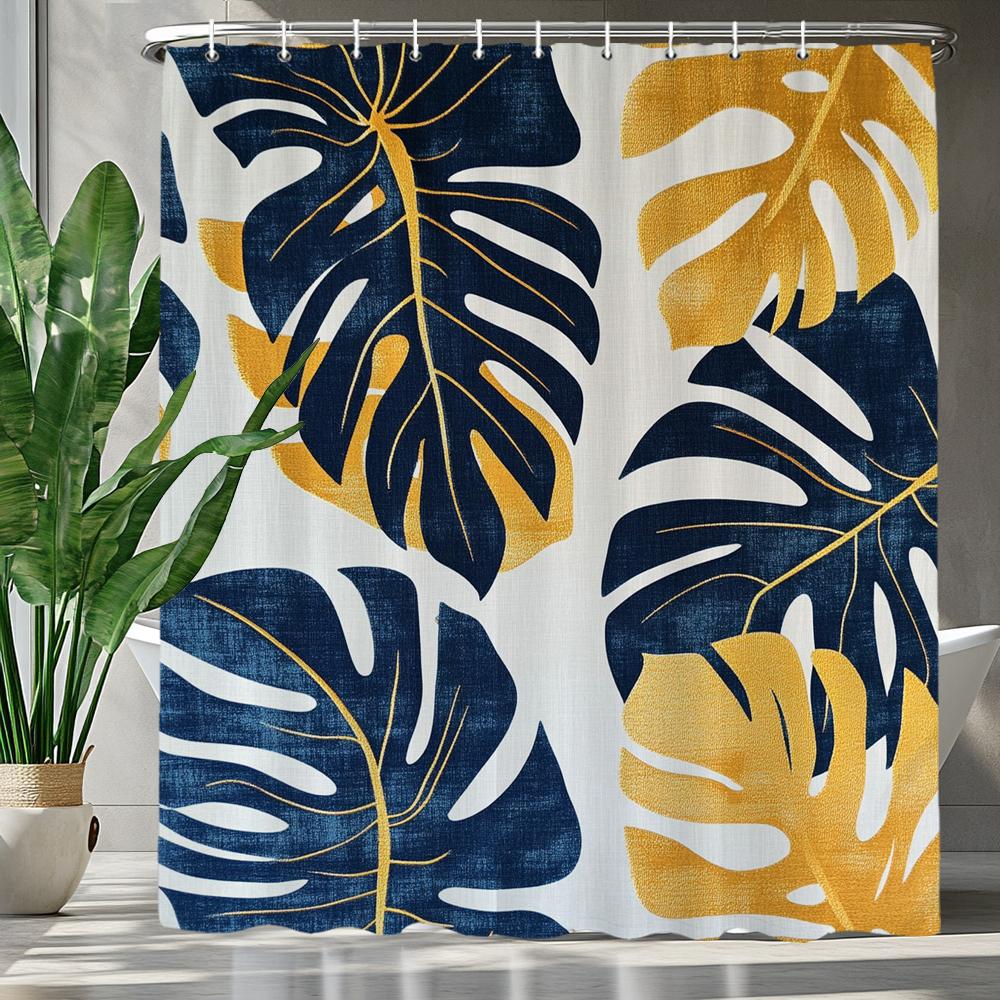Green Leaves Monstera Plants Printed Shower Curtain Bathroom Curtain,Hanging Curtain With 12 Hooks Decoration Machine Washable