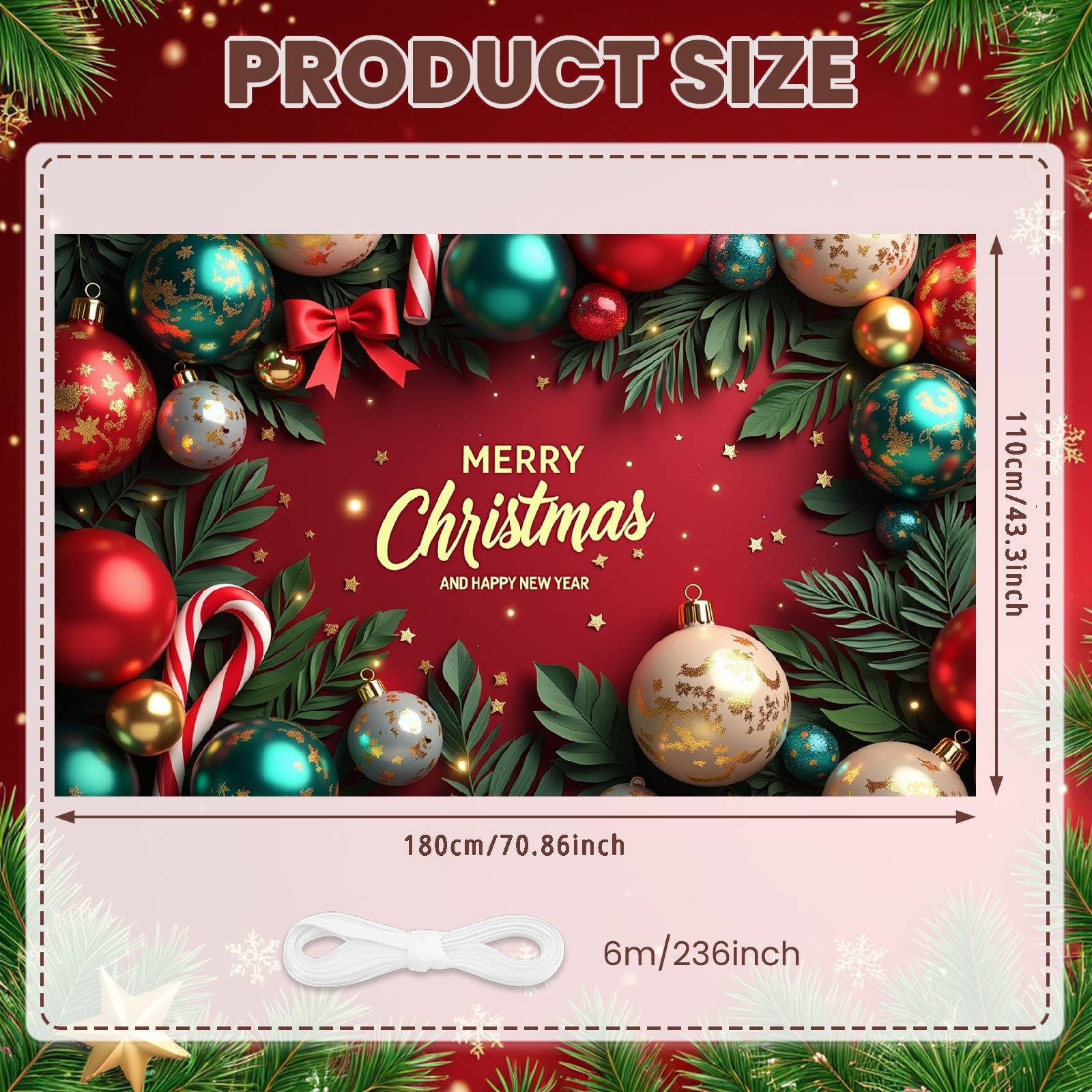 Новогодний баннер Красочный баннер Счастливого Рождества Рождественский баннер Блестящий Для праздничного мероприятия Семейного торжества Домашней вечеринки