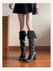 Retro Spice Girls Square Head Versatile Thick Heel Boots 2025 New Two Wear Fold Over Knee Belt Buckle Pile Boots