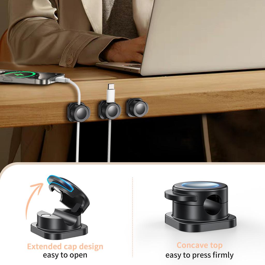 Magnetic Cord Holder Clip Desk Cable Organizers with No Traces Adhesive for Tidy Wire Management