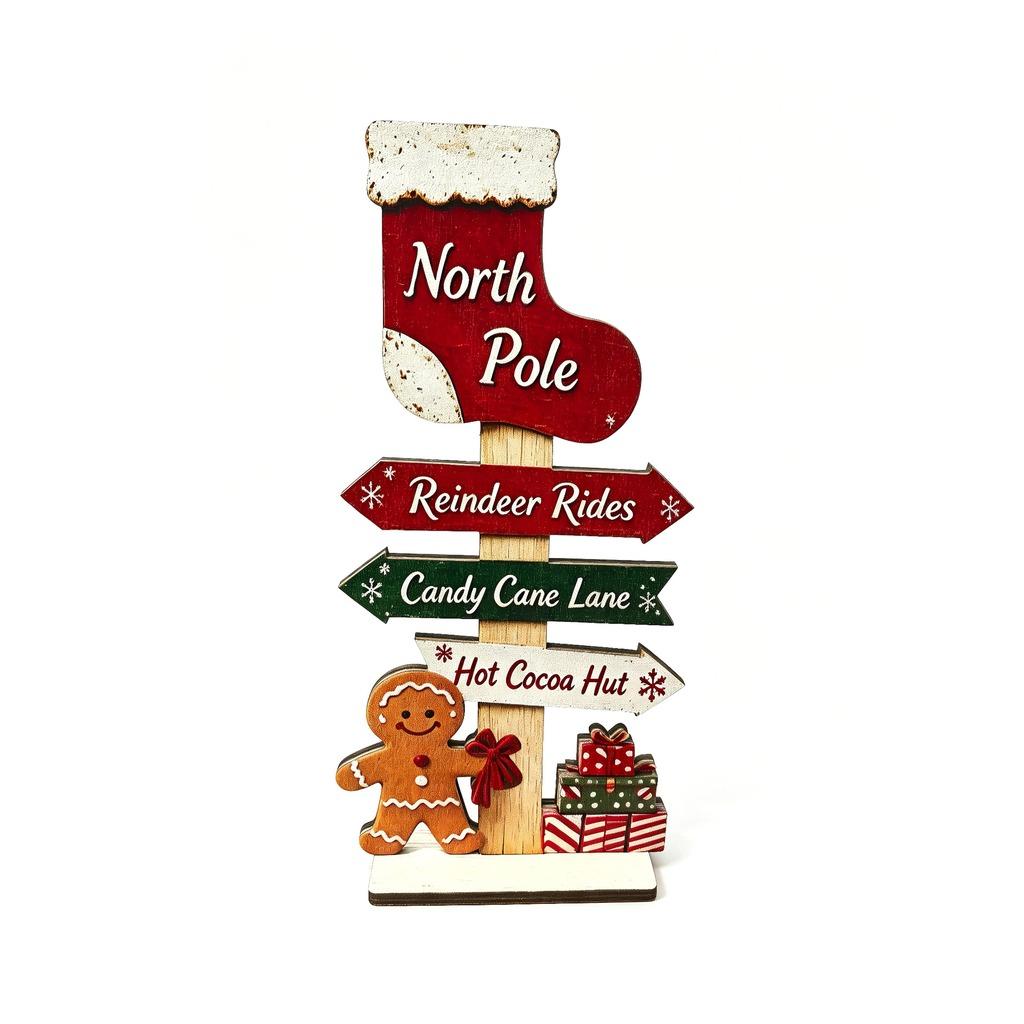 Santa Reindeer Desktop Ornament Wooden Christmas Houses Village Tabletop Decoration For Home Xmas 2026 2027 New Year Party Decor