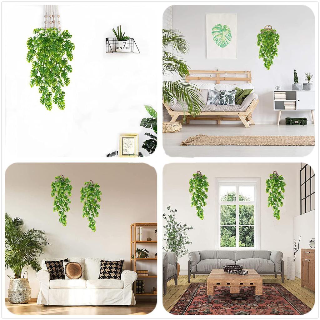 Artificial Rattan Wall Hanging with Turtle Leaf Vines and Flowers - Home Decoration Fake Plants