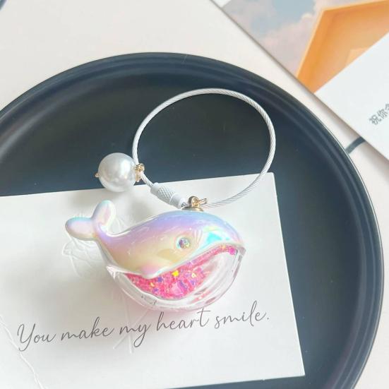 1/2/3Pcs Key Chain Faux Pearl Whale Shape Charm Keychain with Bangle Bags Backpacks Key Holder Decorative Bag Accessory