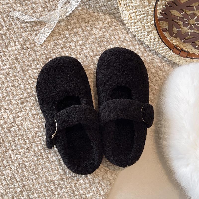 Thick-soled Fluffy Slippers Women's New Autumn and Winter Outer Wear 2025 Direct Supply for One-pedal Small Height-increasing Flat-bottomed Slippers