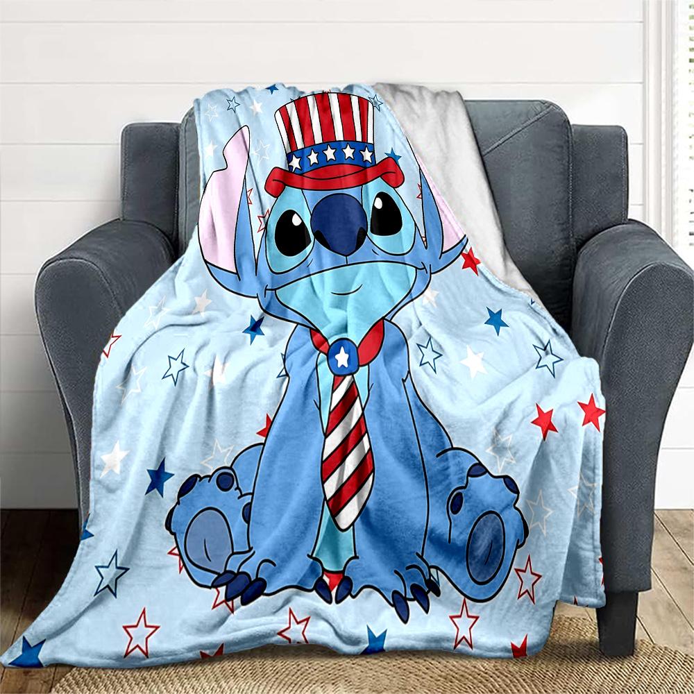 1pc Stitch Patriotic Celebration Outdoor Blanket, Soft And Comfortable Blanket, Casual Warm, Camping Travel Blanket, Birthday Gift. M714099