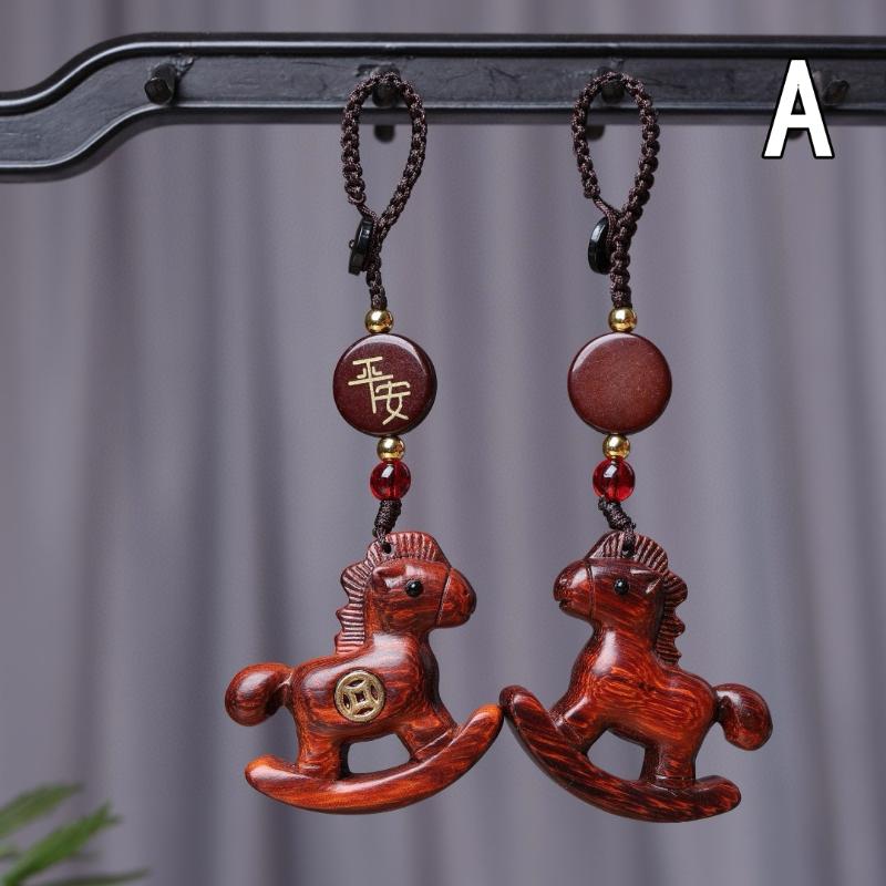 Becoming Rich Zodiac Horse Key Chain Cartoon Handmade Rope Wood Phone Chain Lanyard Sandalwood Chinese Style Key Ring New Year