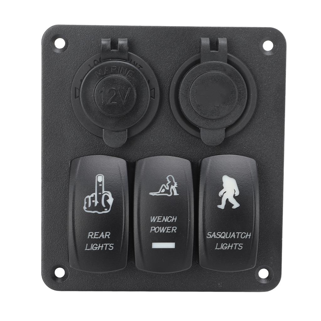 3 Gang Rocker Switch Panel 12V‑24V Dual USB Charger Cigarette Lighter Socket ON Off Switch for Truck