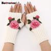 Botvotee Y2k Accessories Arm Warmers Sleeves for Women Flower Fashion Half Finger Knit Winter Arm Guard Black Fingerless Gloves