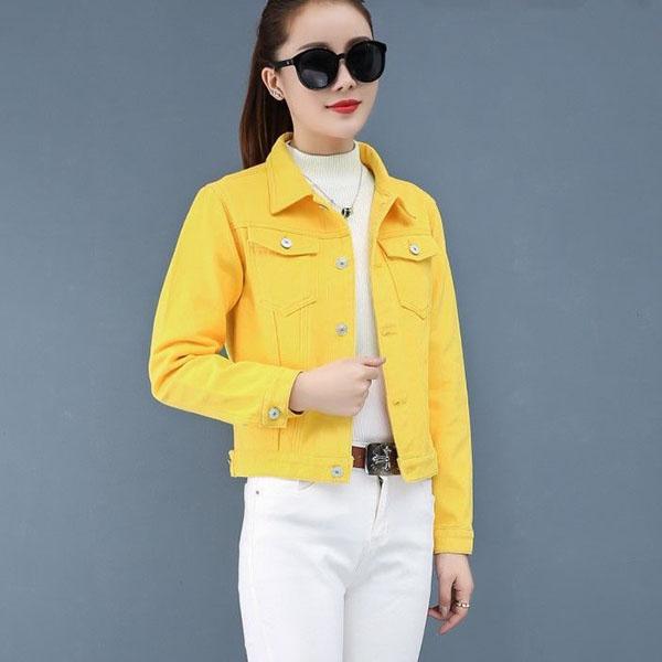 Dámské jarní a podzimní klopa jednobarevné ležérní denim knoflíčky sako velká velikost ležérní streetwear krátká bunda cardigan